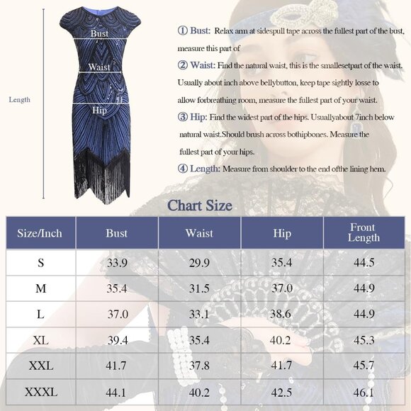 Women's Flapper Dress Sequin Fringe Beaded 1920s Costume Accessories - Picture 4 of 7